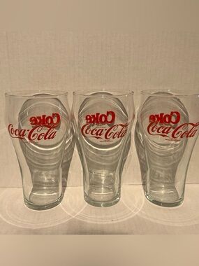 Vintage 1990  Coca Cola Clear Float Glasses with Red Logo - Set of 3